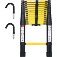Vingo - Teleskopleiter Alu Leichtgewicht Rutschfester 3,8m schwarz + Haken Multifunktionsleiter Mehrzweckleiter Ausziehbare Leiter 15 Stufe von VINGO