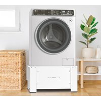 Waschmaschinen Untergestell, Stabiler Waschmaschinen Untergestell mit Schublade Weiß aus Stahl bis 150kg - Vingo von VINGO