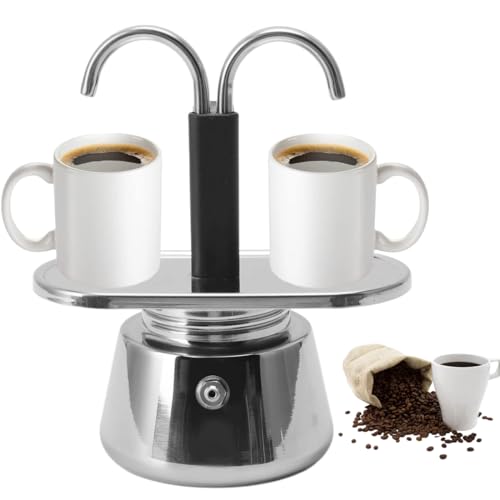 Moka-Kanne, 2 Tassen 100 Ml Mini-Doppelkaffeemaschine, Tragbare Espressomaschine aus Edelstahl, Elektrische Italienische Vespresso-Kaffeekanne, Espresso-Shot-Maschine, von VINGVO