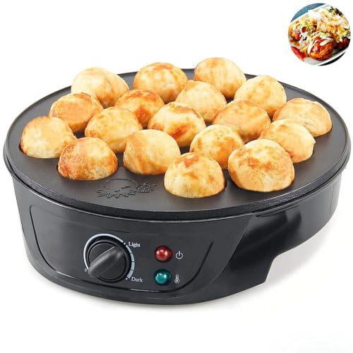 VINGVO Takoyaki-Pfanne, Elektrische Mini-Takoyaki-Maschine mit 18 Runden Formen, Antihaftbeschichtung, 750-W-Takoyaki-Maschine mit Temperaturregelung, Frühstücksmaschine (220–240 V) von VINGVO