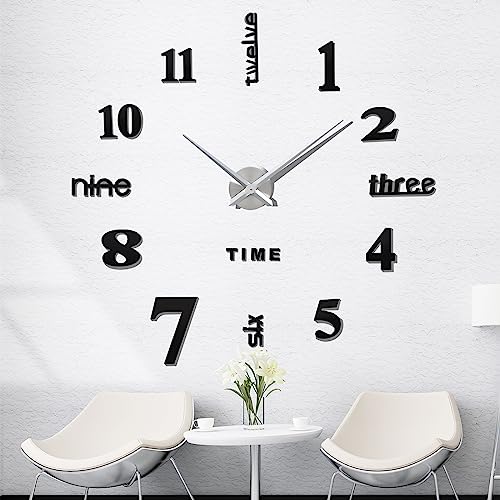 VINILITE 3D Wanduhr Rahmenlos Moderne DIY Wanduhren Mute Spiegel Aufkleber Lautlos Wohndeko Uhr für Wohnzimmer Schlafzimmer Büro (Schwarz) von VINILITE