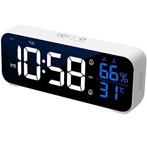 VINILITE Wecker Digital LED Digitaluhr mit Temperaturanzeige und Luftfeuchtigkeitsanzeige Tragbarer Digitaler Wecker mit 2 Alarmen 18 Alarmtöne USB Wiederaufladbar 12/24 HR von VINILITE