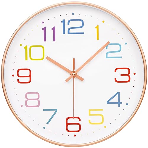 VINILITE Kinder Wanduhr ohne Tickgeräusche 30cm Bunt Zahlen Modern Quartz Lautlos Wanduhr Batteriebetrieben für Kinderzimmer, Küche, Wohnzimmer, Schlafzimmer, Büro von VINILITE