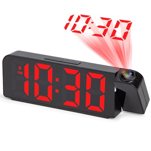 VINILITE Projektionswecker LED Wecker Digital mit Projektion Großes mehrfarbiges Display Alarm Clock mit Temperatur Datum 12/24H Einstellbare Helligkeit für Kinder Senioren von VINILITE