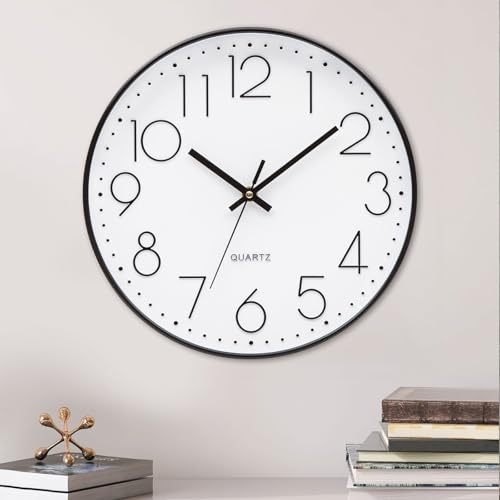 VINILITE Wanduhr Modern ohne Tickgeräusche 30cm Stereoskopische Digitale Quartz Lautlos Wanduhr Batteriebetrieben für Kinderzimmer, Küche, Wohnzimmer, Schlafzimmer, Büro (Weiß) von VINILITE