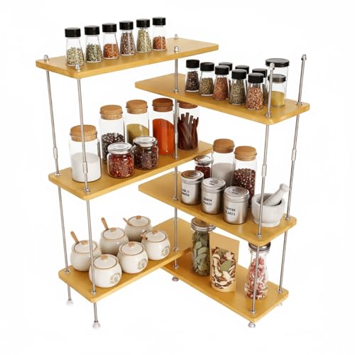 VINIUSIKI Verstellbares 6-stöckiges L-förmiges Arbeitsplatten-Regal, Organizer, DIY-Gewürzregal für Arbeitsplatte, Holz, Kaffee-Theke, Regal für Zuhause, 40 x 40 x 60 cm (L x B x H), Holz von VINIUSIKI