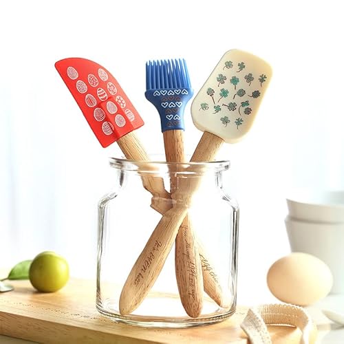 3er Pack Silikon-Butterspatel in Lebensmittelqualität, VINNAR Silikonspatel Butterspatel Kochen Kuchenpinsel Backwerkzeug mit niedlichem Muster Holzgriff von VINNAR