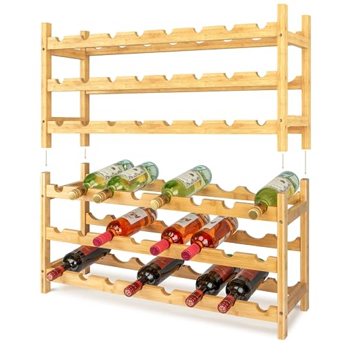 VINOMENTO® Weinregal Holz [48 Flaschen] Flaschenregal Stapelbar - Erweiterbar | Getränkeregal | Weinregal Stapelbar | Flaschenaufbewahrung | Flaschenregal Holz | Weinflaschenregal von VINOMENTO