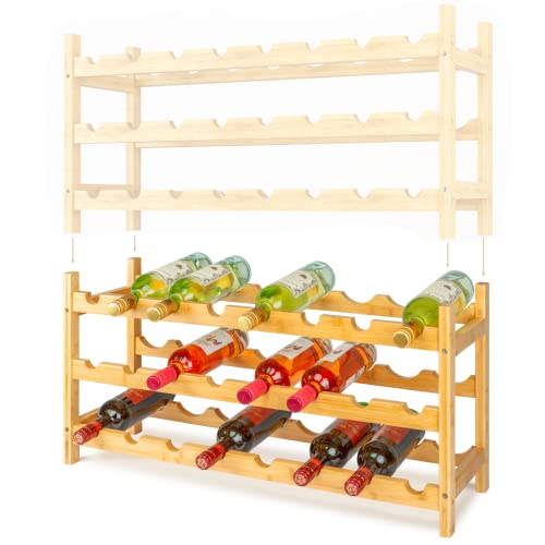 VINOMENTO Weinregal Holz, 24 Flaschen, Flaschenregal Stapelbar, Getränkeregal Erweiterbar, Weinregal Stapelbar, Flaschenaufbewahrung, Flaschenregal Holz, Weinflaschenregal von VINOMENTO