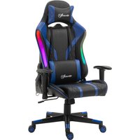 Bürostuhl led Gaming Stuhl mit Armlehne, hoher Rückenlehne und Kissen ergonomischer Drehstuhl mit Liegefunktion Handlauf anhebbar Kunstleder Nylon von VINSETTO