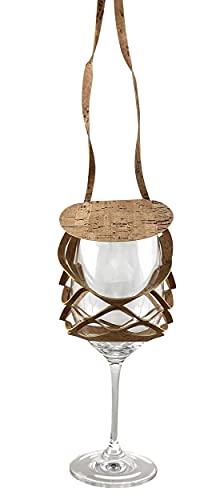 VINSTRIP® GLASSLING KORK - Weinglashalter zum Umhängen mit Schutzdeckel - praktischer Netzglashalter für Festivals, JGA, Stehparties, Weinwanderung, Geburtstagsausflug, ... von VINSTRIP