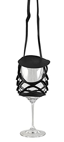 VINSTRIP® GLASSLING SCHWARZ - Weinglashalter zum Umhängen mit Schutzdeckel - praktischer Netzglashalter für Festivals, JGA, Stehparties, Weinwanderung, Geburtstagsausflug, ... von VINSTRIP