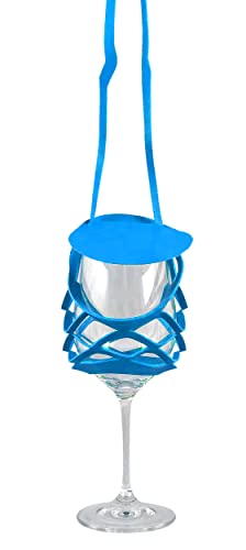 VINSTRIP® GLASSLING - NEON BLAU - Weinglashalter zum Umhängen mit Schutzdeckel - praktischer Netzglashalter für Festivals, JGA, Ladiesnight, Stehparties, Weinwanderung, Geburtstagsausflug, von VINSTRIP