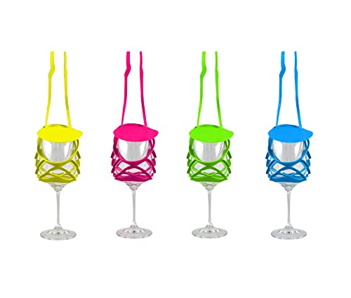 VINSTRIP® GLASSLING Weinglashalter zum Umhängen mit Schutzdeckel - praktischer Netzglashalter zum Umhängen - Designer Glashalter für Karneval, Festivals, Weinfest, JGAs & Weinwanderung von VINSTRIP