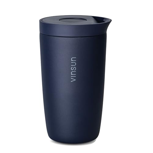 Vinsun Thermobecher 350ml - Kaffee Becher to go, auslaufsicher, doppelwandig isoliert - Heiß & Kaltgetränke - Edelstahlbecher mit Quick Press Verschluss von VINSUN