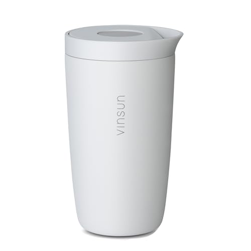 Vinsun Thermobecher Kaffee to go 350ml - auslaufsicher, doppelwandig isoliert, Edelstahl - Isolierbecher mit Quick Press Verschluss Deckel für Auto, Reisen von VINSUN