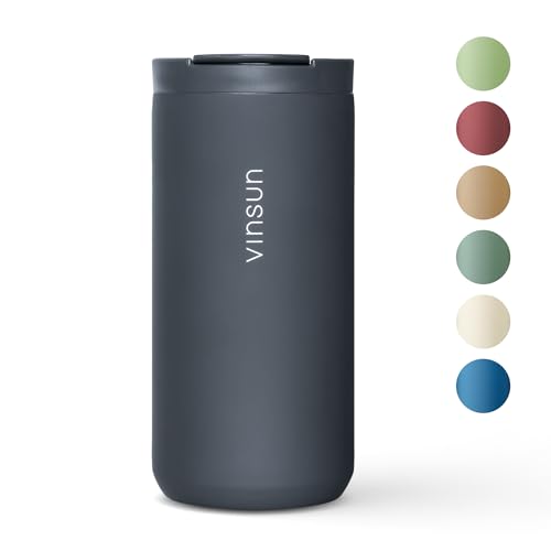 Vinsun Thermobecher Kaffee to go 380ml - Edelstahl, auslaufsicher, doppelwandig isoliert - Heiß & Kaltgetränke - anthrazit Kaffeebecher mit Deckel für Reisen, Auto, Uni von VINSUN