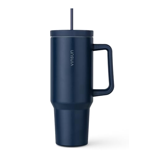 Vinsun Thermobecher 1200ml - Tumbler Mug 40oz mit Strohhalm und Henkel - Edelstahl, doppelwandig isoliert - Heiß & Kaltgetränke - Isolierbecher, Trinkflasche von VINSUN