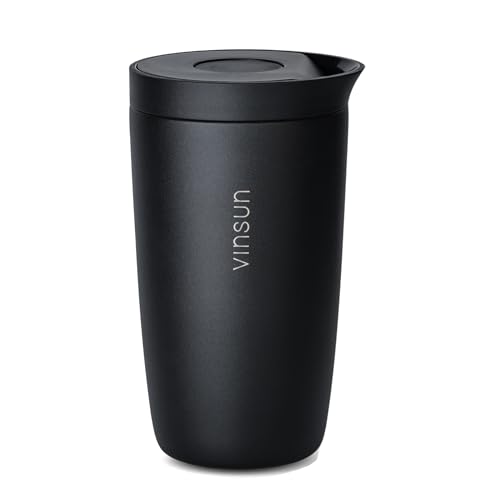 Vinsun Thermobecher Kaffee to go 350ml - auslaufsicher, Edelstahl - Heiß & Kaltgetränke - doppelwandig isolierte Kaffeetasse mit Quick Press Verschluss für Auto, Uni von VINSUN