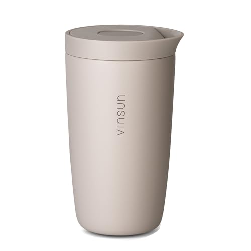 Vinsun Thermobecher Kaffee to go 350ml - auslaufsicher, doppelwandig isoliert, Edelstahl - Heiß & Kaltgetränke - Kaffeebecher mit Quick Press Verschluss für Auto, Uni von VINSUN
