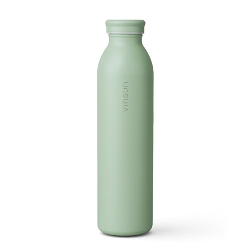 Vinsun Trinkflasche Edelstahl 600ml Grün - auslaufsicher, Kohlensäure geeignet, BPA frei, doppelwandig isoliert - robuste Thermoflasche für Sport, Büro, Reisen, Fitness von VINSUN