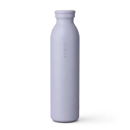 Vinsun Trinkflasche Edelstahl 600ml Lila - auslaufsicher, Kohlensäure geeignet, BPA frei, doppelwandig isoliert - leichte Wasserflasche für Fitness, Schule, Büro, Reisen von VINSUN