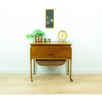 1960S Danish Design Midcentury Sewing Table Cart With Drawer & Wicker Basket, Vintage Side On Casters 1960S Danish Design Midcentury Sewing Table Cart With Drawer & Wicker Basket, Vintage Side On Casters von VINTARAMAcom