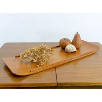 1960S Flat Teak Wood Bowl Plate Fruit Decor Serving Tray 1 Of 3 von VINTARAMAcom