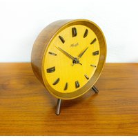 1960S Teak Wood Midcentury Alarm Table Clock By Kienzle West Germany Mechanical Movement von VINTARAMAcom