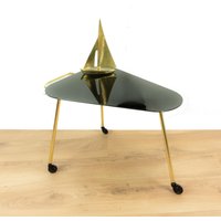 Black Tinted Glass Tier 1960S Elegant Bar Cart Tea Trolley Side Table Golden Metal Frame Vintage Home Decor von VINTARAMAcom