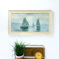 Framed Vintage Seascape Print Of A Midcentury Oil Painting Ca 1960S Sea Ocean Beach Sailboat Sundown Framed Vintage Seascape Print Of A Midcentury Oil Painting Ca 1960S Sea Ocean Beach Sailboat Sundown von VINTARAMAcom