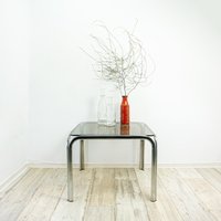Large Square 1980S Smoked Glass Chrome Coffee Table Night Stand Side Table von VINTARAMAcom