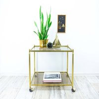 Rectangular 1980S Vintage Golden Bar Cart Trolley With Two Smoked Glass Tiers von VINTARAMAcom