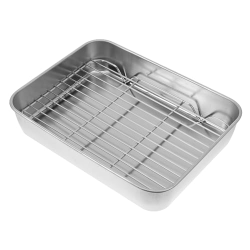 VINTORKY 1 Set Backblech Mit Gitterrost Backform Kochgeschirr Pfanne Mit Rost Pfannen Bäcker Zum Abtropfen Kuchenform Backgeschirr Form Bräter Bräter Küchenbedarf Silber Edelstahl von VINTORKY