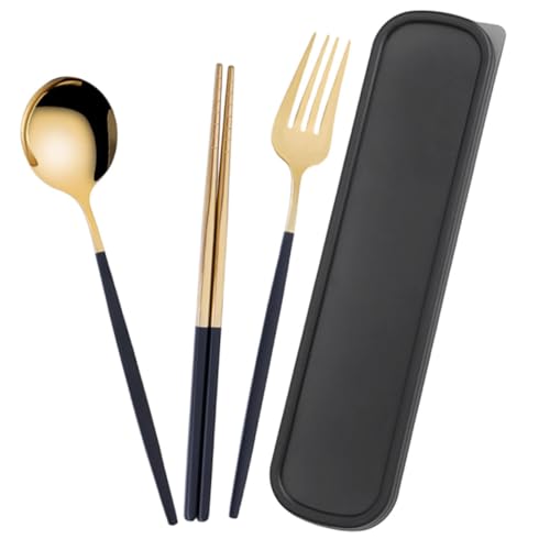 VINTORKY 1 Set Edelstahlbesteck Goldbesteck Esslöffel Essstäbchen Bestecklöffel Campinggeschirr Mittagessenbesteck Servierutensilien Essstäbchen Set Reiselöffel von VINTORKY