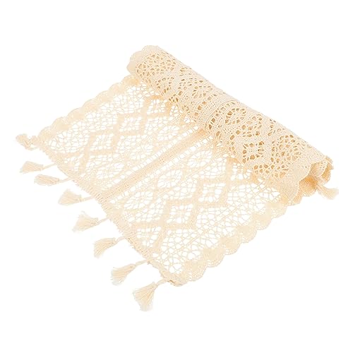 VINTORKY 1 Stück Quaste Spitze Tischläufer Moderner Tischläufer Party Leinen Stoff Für Tischläufer Weiß Tischläufer Aus Spitze Mit Quaste Spitze Hohler Tischläufer Baumwolle Beige von VINTORKY