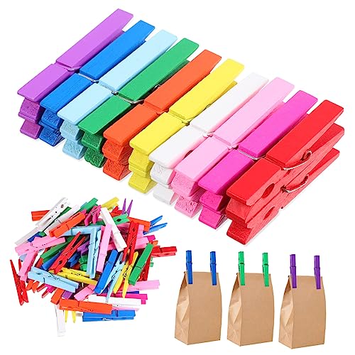 VINTORKY 100 Stück Bunte Holz Wäscheklammern Farbige Klammern für Fotos Bastelprojekte Wäscheaufhängung Robust und Vielseitig Einsetzbar für Dekoration und von VINTORKY