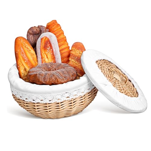 VINTORKY 1Stück Rattan Aufbewahrungskorb mit Weißem Innenfutter Multifunktionaler für Gebäck Snacks und Früchte für Esszimmer von VINTORKY