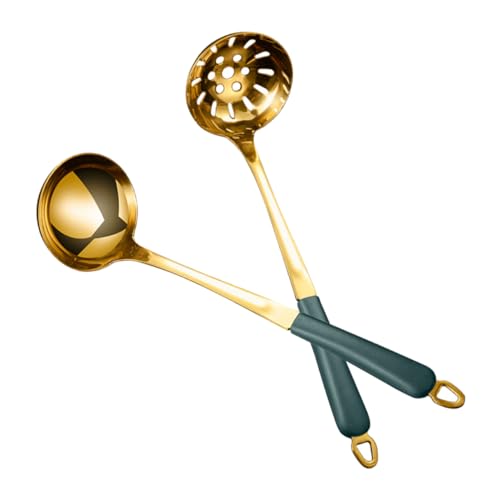 VINTORKY 2 Stück Löffel zum Servieren von Speisen küchenmaschiene kochgeschirr tableware soup spoon cooker Und Utensilien Löffel Sieb wiederverwendbarer Suppenlöffel Rostfreier Stahl Golden von VINTORKY