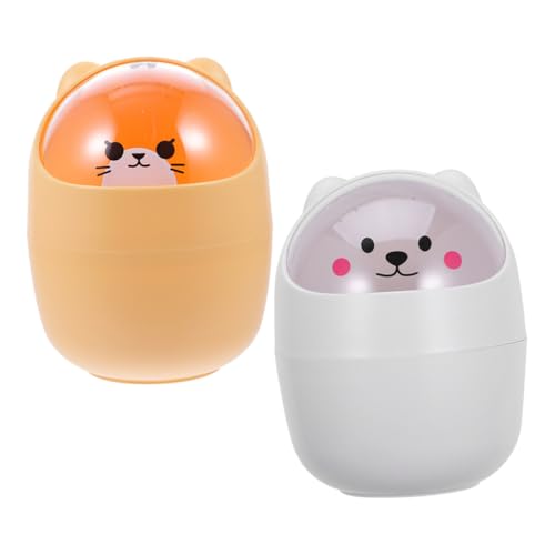 VINTORKY 2 Stück Mini Tisch mülleimer mit Deckel Kleiner Cartoon Abfalleimer für Schreibtisch Büro Badezimmer Robust und Leicht zu Reinigen für Kleine Abfälle und Recycling von VINTORKY