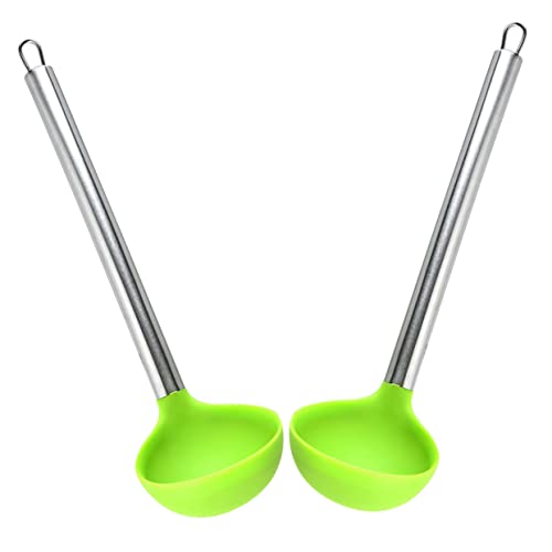 VINTORKY 2 Stück Silikon Suppenkellen mit Langem Griff Hitzebeständige Kochlöffel für Küche zum Schöpfen und Servieren von Suppen und Saucen Grün von VINTORKY