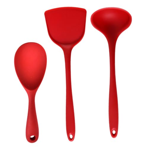 VINTORKY 3 Teiliges Küchengeschirr Set Silikonspatel Suppenlöffel Utensilien Essgeschirr Servierlöffel Reislöffel Sahnespatel Hitzebeständige Spatel Utensilienspatel Kieselgel von VINTORKY