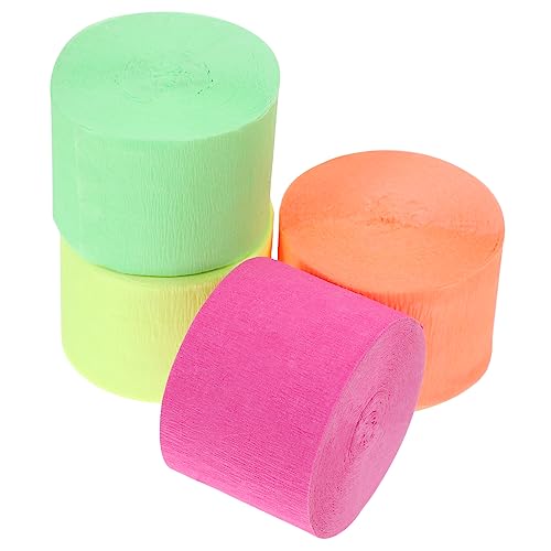 VINTORKY 4 Rollen Fluoreszierende Krepppapier Bunte Party Streamer für Geburtstags und Festivaldekorationen für Hintergründe Girlanden und Tischläufer von VINTORKY