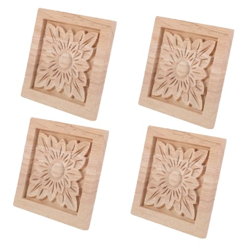 VINTORKY 4 Stück Dekorative Holzapplikationen Geschnitzte Quadratische Möbelverzierungen für Bett Tür und Schrank Unlackiert für DIY Projekte von VINTORKY