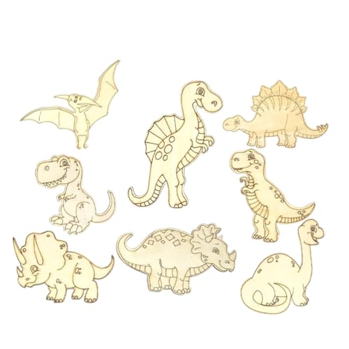 VINTORKY 8 Stück Teiliges Dino Holz Bastelset Unbemalte Dinosaurier Holzschnittchen für Diy Projekte Kindergeburtstag und Bastelideen von VINTORKY