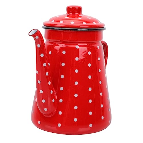 VINTORKY Emaillierter Kaffeekessel Mit Schmaler Öffnung Rotes Design Mit Weißen Punkten Ideal Für Kaltes Wasser Und Tee Haushaltsgebrauch Eleganter Wasserkocher von VINTORKY