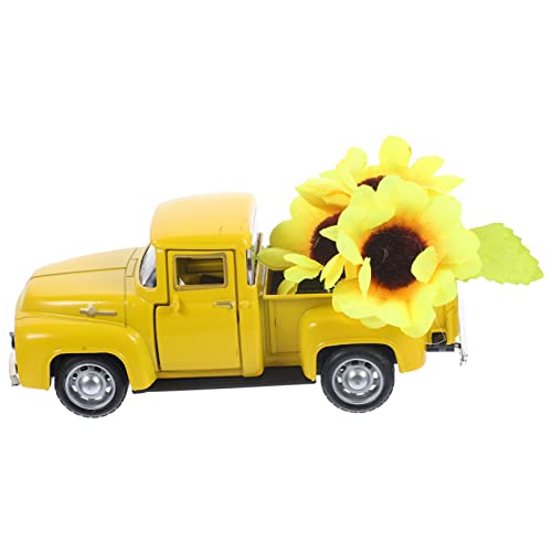 VINTORKY Metall LKW Dekoration mit Sonnenblumen Vintage Bauernhaus Tischdekoration für Regal und Etagenablage Gestuftes Tablett Ornament für Wohnzimmer von VINTORKY