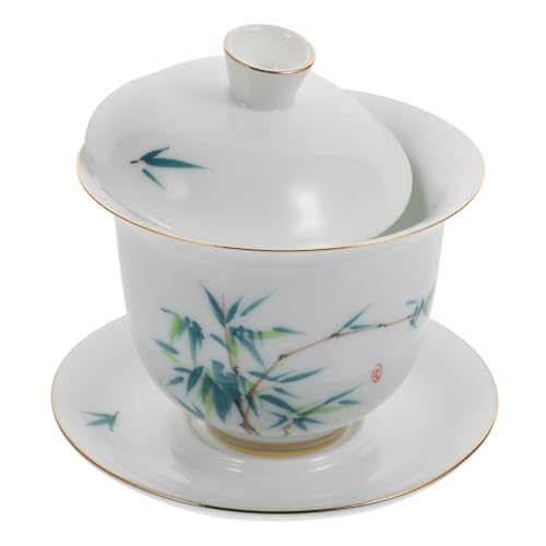 VINTORKY Handbemalte Keramik Teeschale mit Deckel Chinesisches Design Geeignet für Jasmin und Oolong Tee Dekoratives Geschenkset für Zuhause Büro Teestuben und Besondere Anlässe von VINTORKY