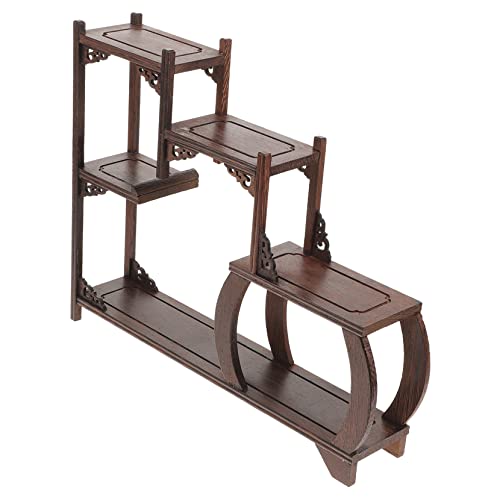 VINTORKY Hölzernes Antikes Carving Display Regal aus Hochwertigem Holz Stabiler Curio Stand für Ihre Sammlung Desktop Ornament und Stilvolle Dekoration für Wohnzimmer von VINTORKY