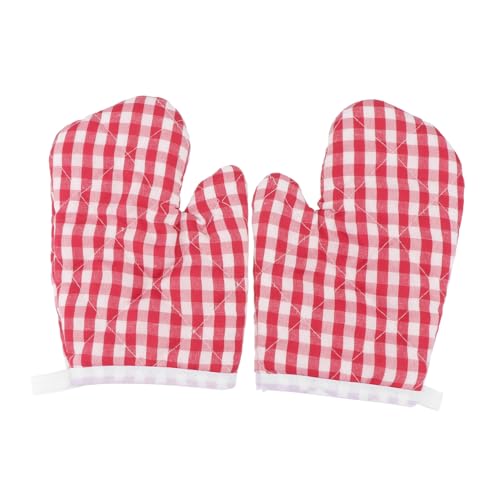 VINTORKY Spiele Koch Handschuh Kinder Backhandschuhe Hitzebeständig Ofenhandschuhe Für Mikrowelle Und Backofen Isolierende Kochhandschuhe Im Roten Karomuster Perfekt Für Kleine Köche von VINTORKY